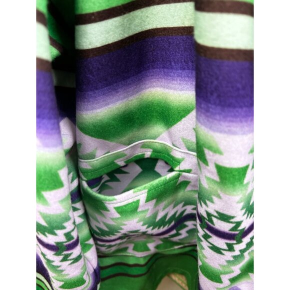 Southwestern Aztec Hooded Coat Womens Sz 6 Green Purple Blanket Jacket Oversized - Picture 5 of 9